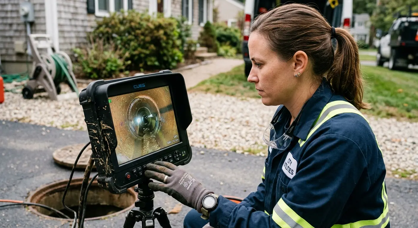 Technician reviewing sewer camera inspection footage in Glenpool